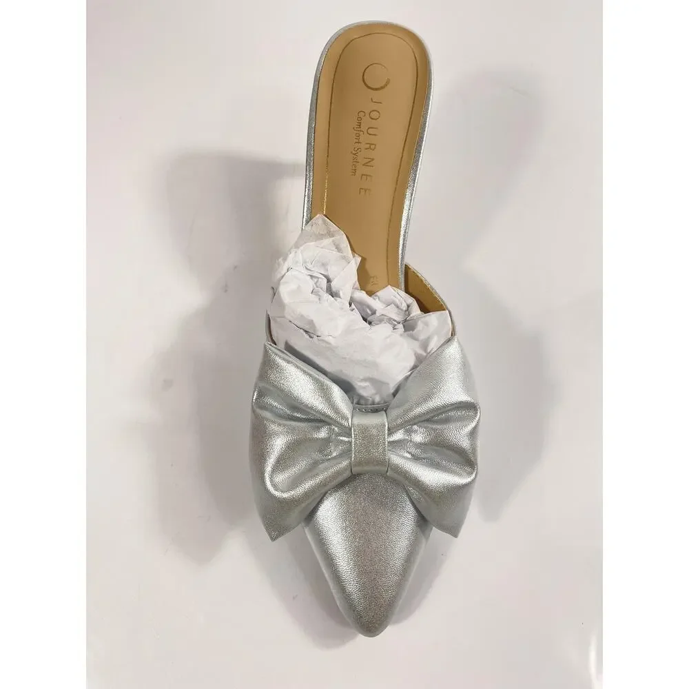 Journee Tiarra Shoes Women's Size 12 Silver Sparkle Bow Mule Stiletto Heels New